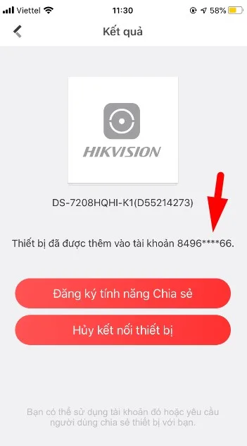 Thiết bị đã được thêm vào tài khoản